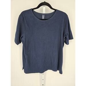 VTG Lands' End Women's Navy Blue Boat-neck Short Sleeve T-Shirt Size 20